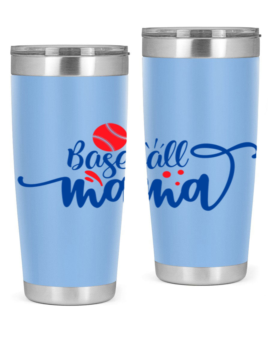 Baseball Mama 2208# 20oz stainless steel tumbler with a vibrant design, featuring a drink-thru lid and double wall vacuum insulation.