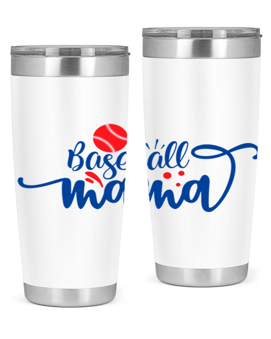 Baseball Mama 2208# 20oz stainless steel tumbler with a vibrant design, featuring a drink-thru lid and double wall vacuum insulation.