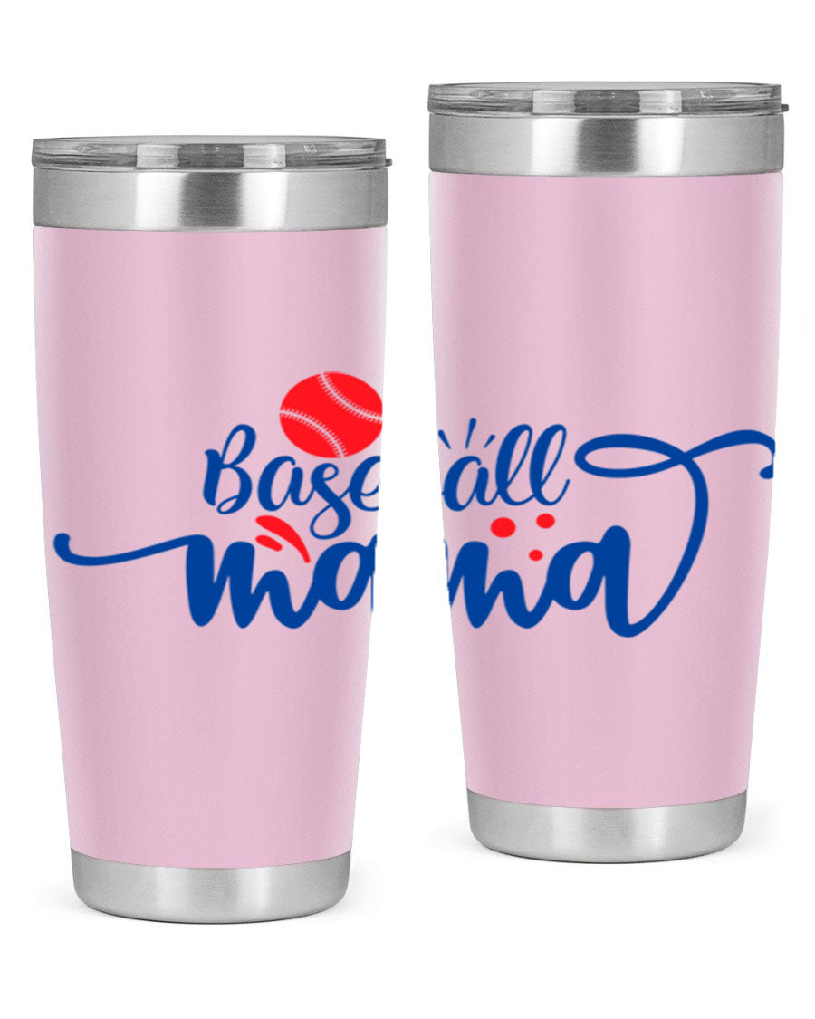 Baseball Mama 2208# 20oz stainless steel tumbler with a vibrant design, featuring a drink-thru lid and double wall vacuum insulation.