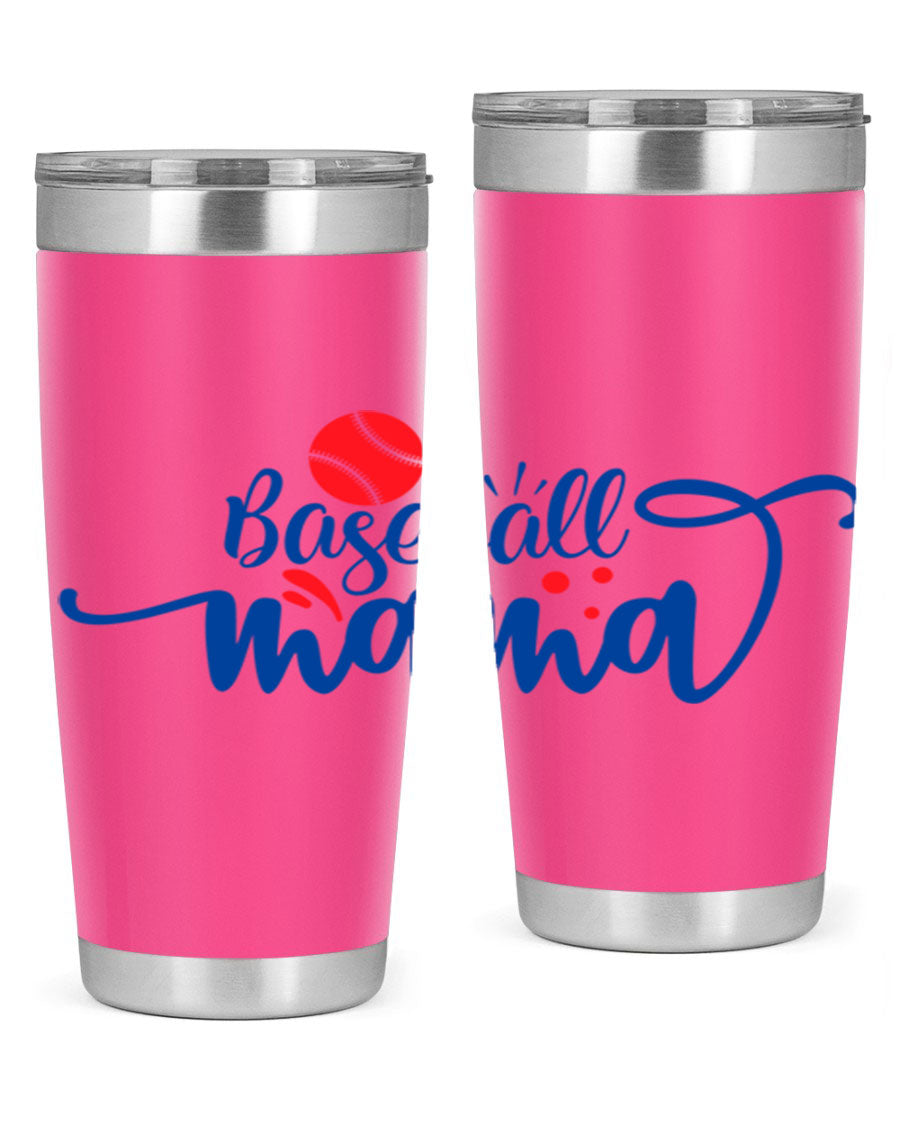 Baseball Mama 2208# 20oz stainless steel tumbler with a vibrant design, featuring a drink-thru lid and double wall vacuum insulation.