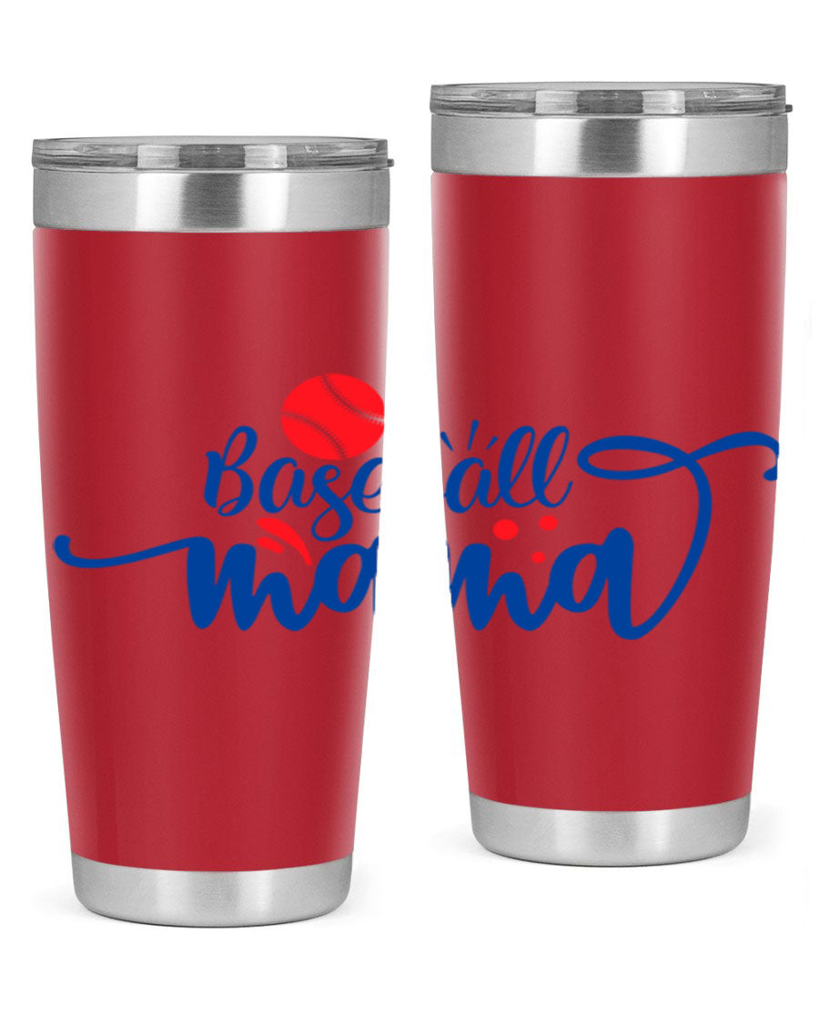 Baseball Mama 2208# 20oz stainless steel tumbler with a vibrant design, featuring a drink-thru lid and double wall vacuum insulation.