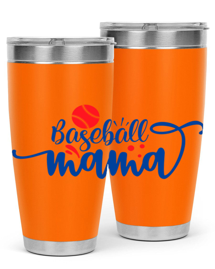 Baseball Mama 2208# 20oz stainless steel tumbler with a vibrant design, featuring a drink-thru lid and double wall vacuum insulation.