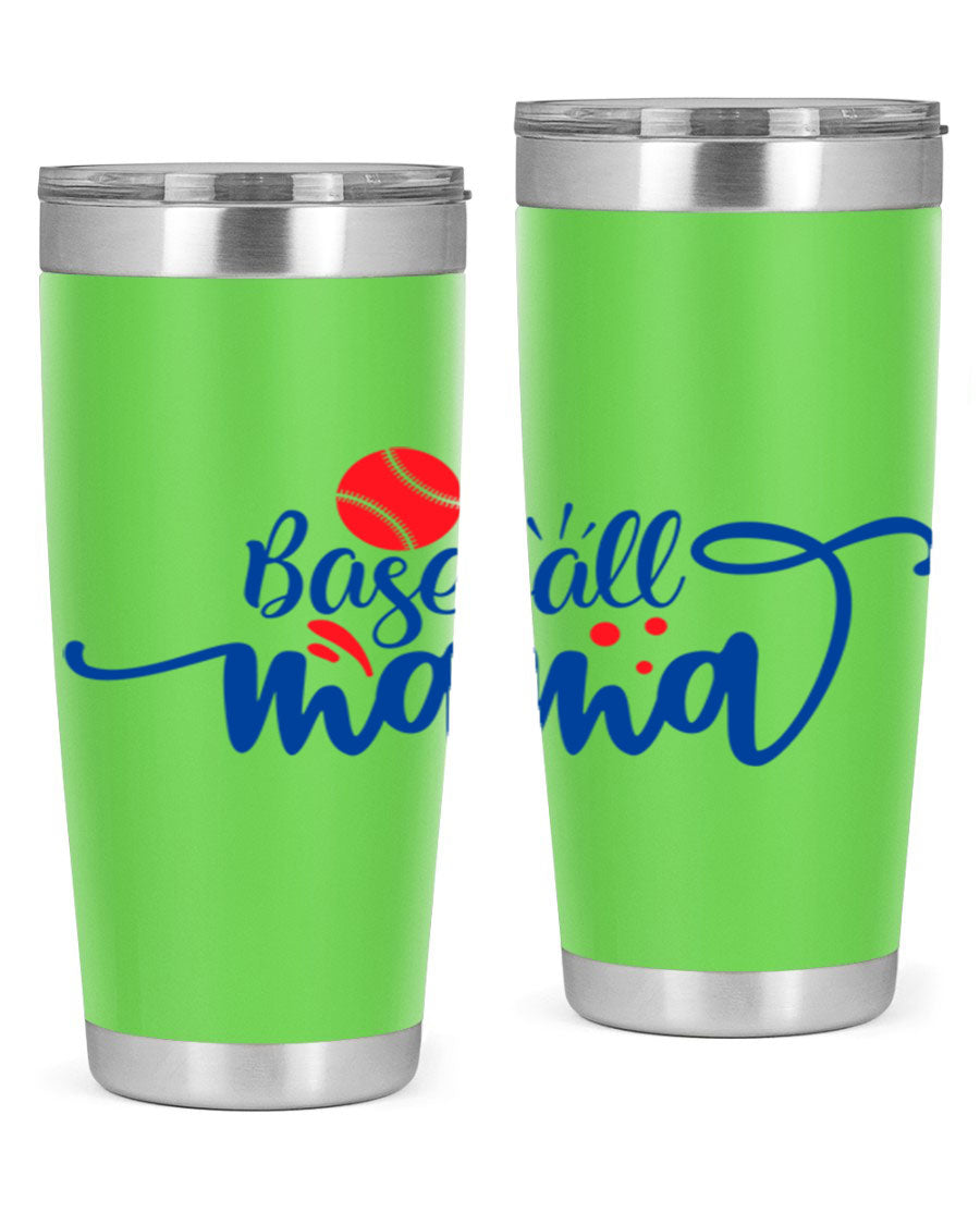 Baseball Mama 2208# 20oz stainless steel tumbler with a vibrant design, featuring a drink-thru lid and double wall vacuum insulation.