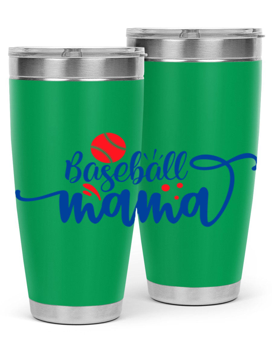 Baseball Mama 2208# 20oz stainless steel tumbler with a vibrant design, featuring a drink-thru lid and double wall vacuum insulation.