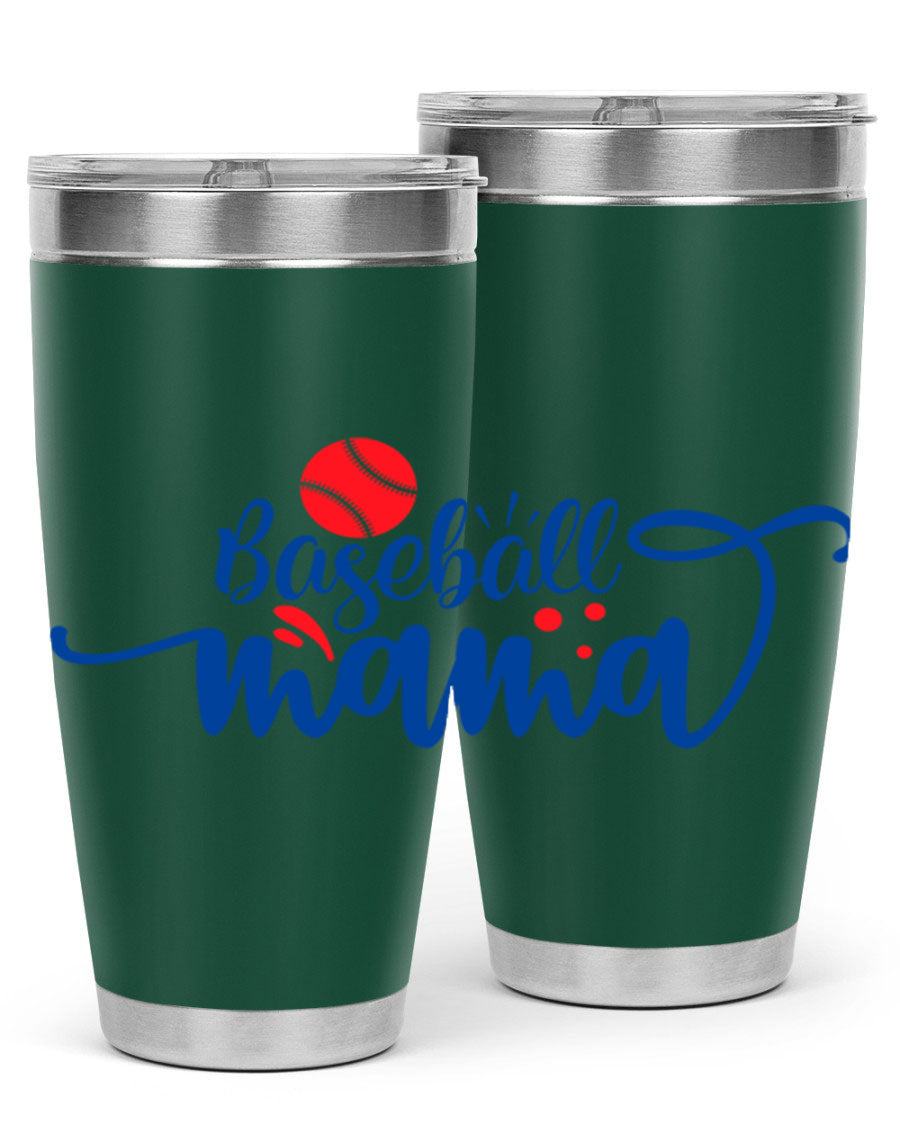 Baseball Mama 2208# 20oz stainless steel tumbler with a vibrant design, featuring a drink-thru lid and double wall vacuum insulation.