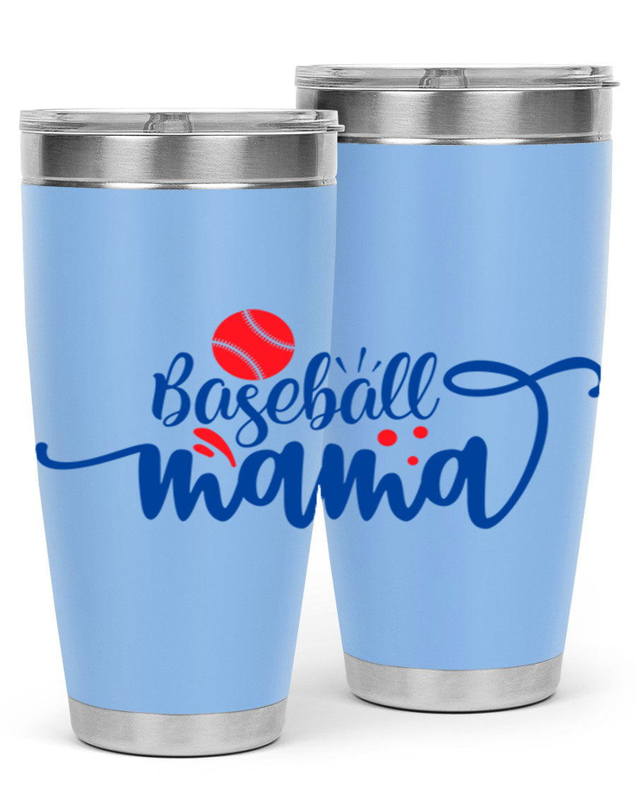 Baseball Mama 2208# 20oz stainless steel tumbler with a vibrant design, featuring a drink-thru lid and double wall vacuum insulation.