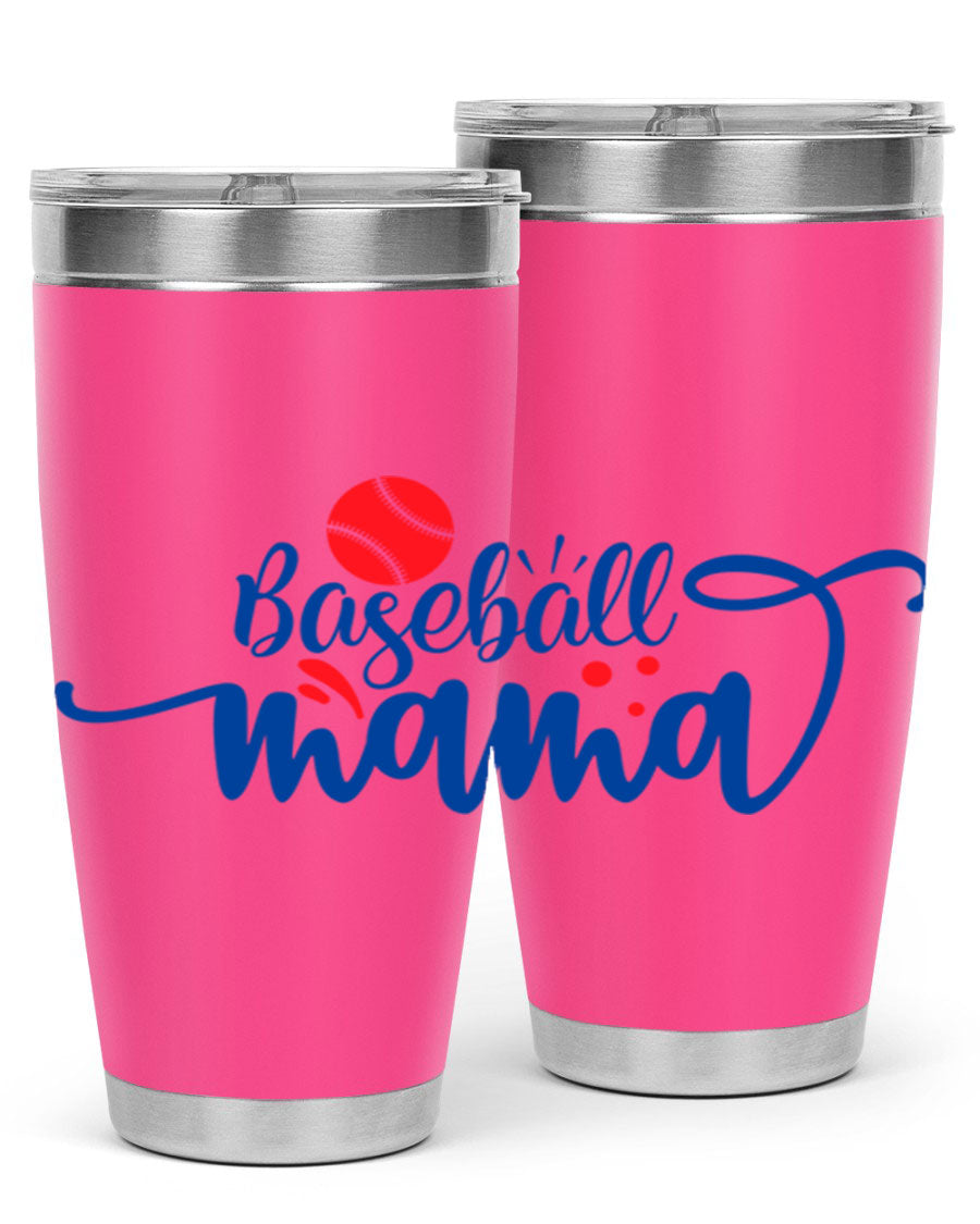 Baseball Mama 2208# 20oz stainless steel tumbler with a vibrant design, featuring a drink-thru lid and double wall vacuum insulation.