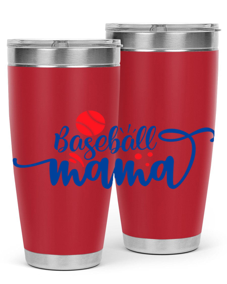 Baseball Mama 2208# 20oz stainless steel tumbler with a vibrant design, featuring a drink-thru lid and double wall vacuum insulation.