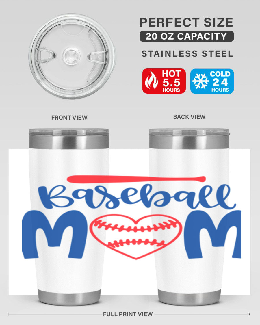 Baseball Mom 2077# Tumbler in stainless steel with a stylish design, perfect for keeping drinks hot or cold.