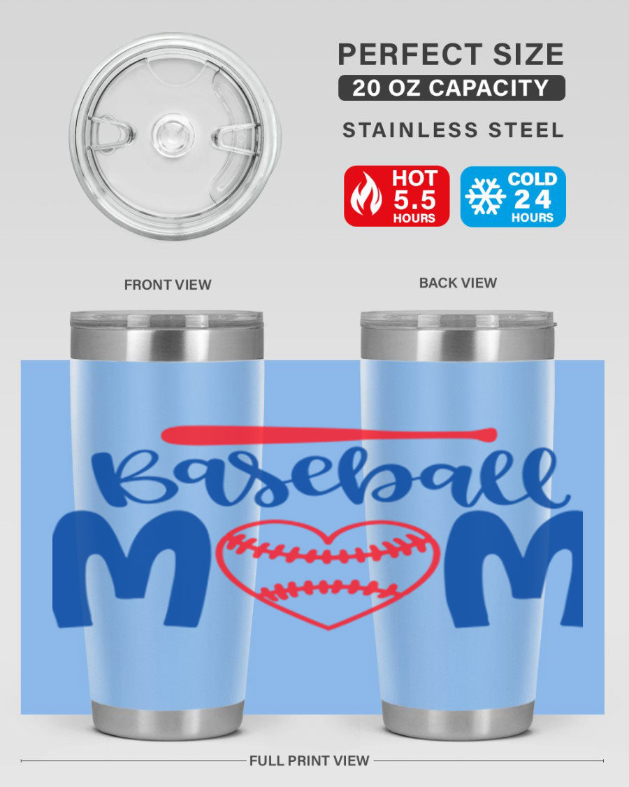 Baseball Mom 2077# Tumbler in stainless steel with a stylish design, perfect for keeping drinks hot or cold.