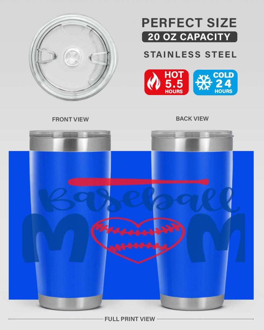 Baseball Mom 2077# Tumbler in stainless steel with a stylish design, perfect for keeping drinks hot or cold.