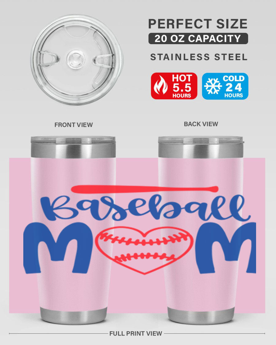 Baseball Mom 2077# Tumbler in stainless steel with a stylish design, perfect for keeping drinks hot or cold.