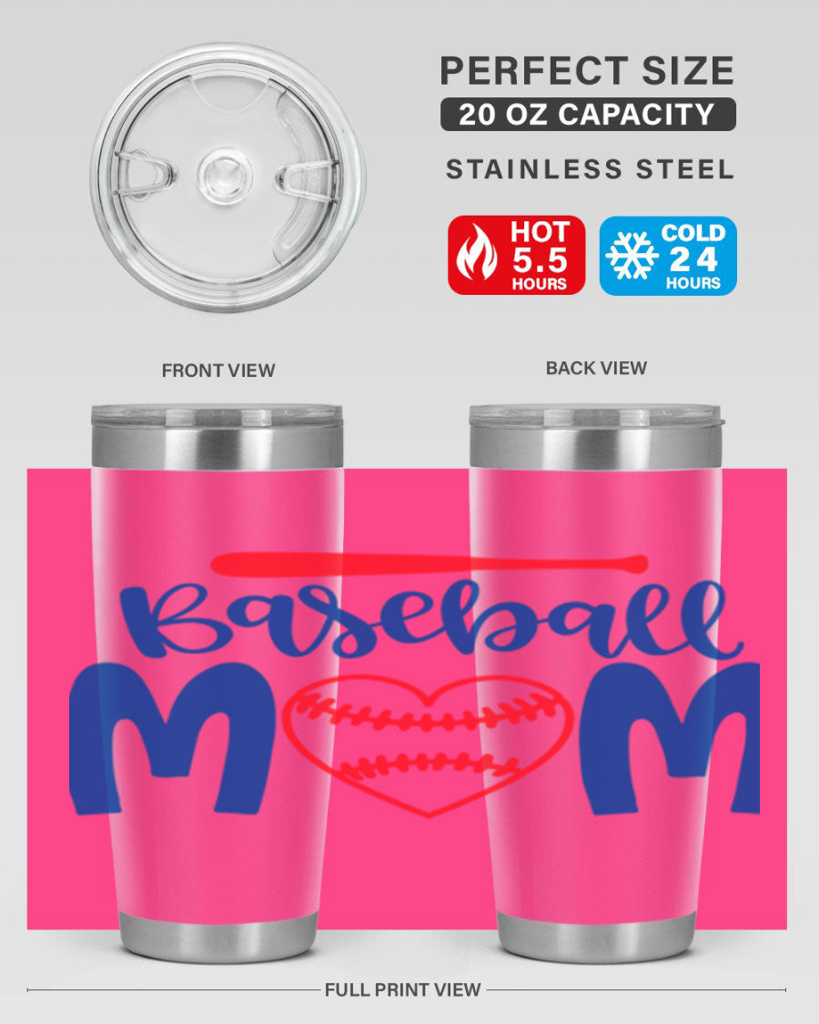 Baseball Mom 2077# Tumbler in stainless steel with a stylish design, perfect for keeping drinks hot or cold.