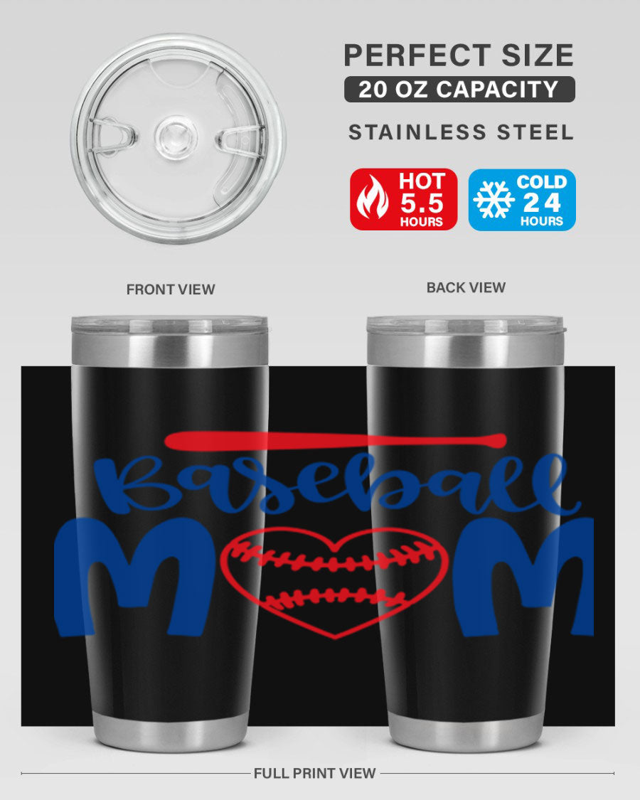 Baseball Mom 2077# Tumbler in stainless steel with a stylish design, perfect for keeping drinks hot or cold.