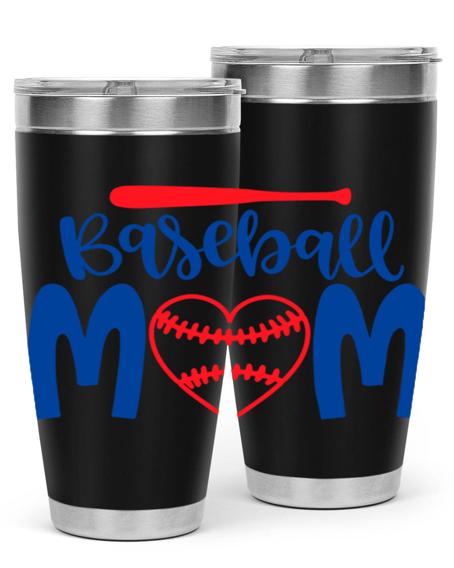 Baseball Mom 2077# Tumbler in stainless steel with a stylish design, perfect for keeping drinks hot or cold.