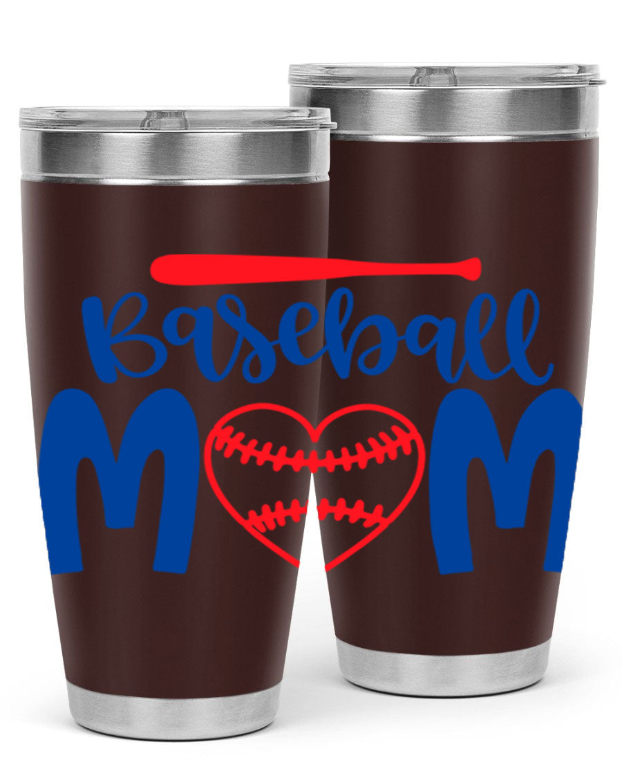 Baseball Mom 2077# Tumbler in stainless steel with a stylish design, perfect for keeping drinks hot or cold.