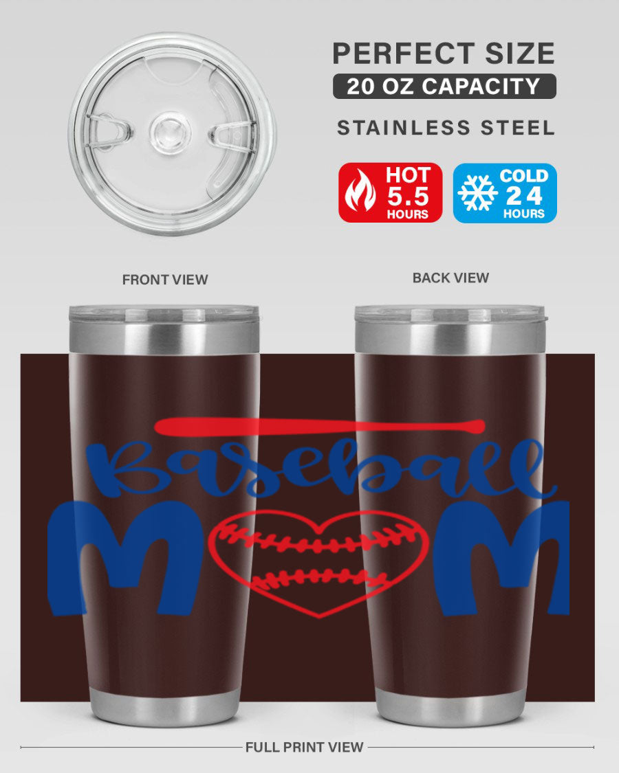 Baseball Mom 2077# Tumbler in stainless steel with a stylish design, perfect for keeping drinks hot or cold.