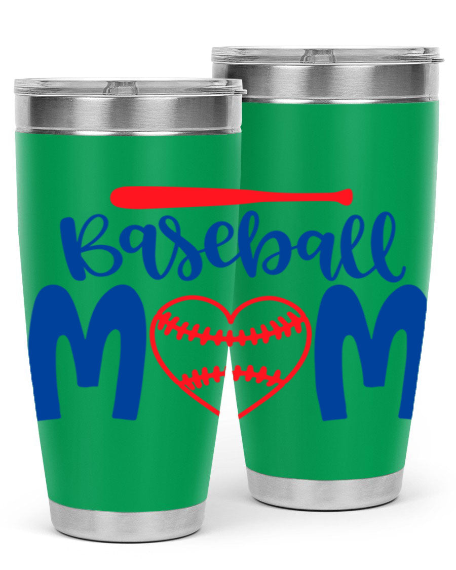 Baseball Mom 2077# Tumbler in stainless steel with a stylish design, perfect for keeping drinks hot or cold.