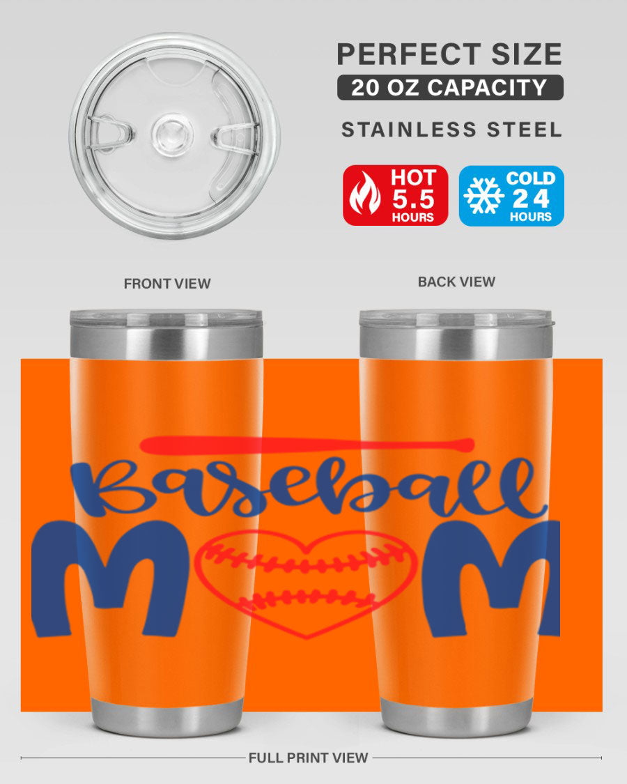 Baseball Mom 2077# Tumbler in stainless steel with a stylish design, perfect for keeping drinks hot or cold.