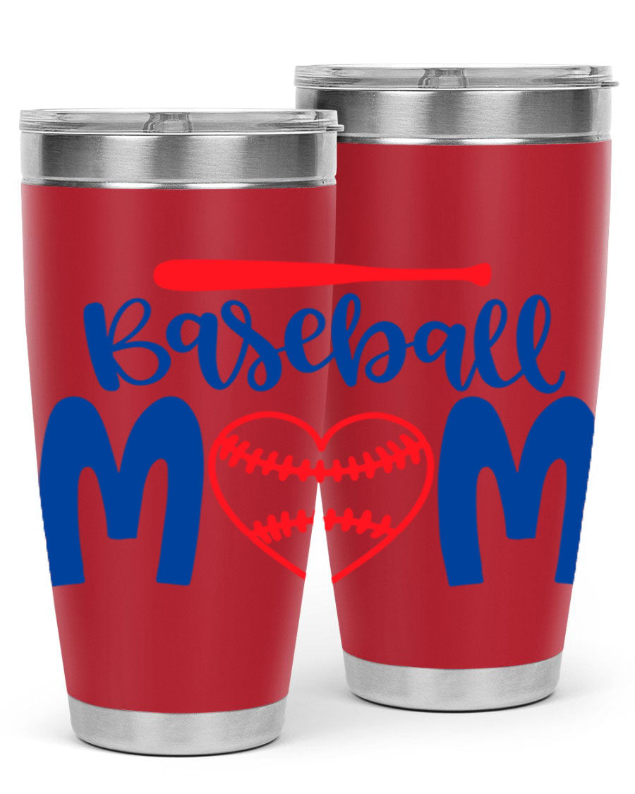 Baseball Mom 2077# Tumbler in stainless steel with a stylish design, perfect for keeping drinks hot or cold.