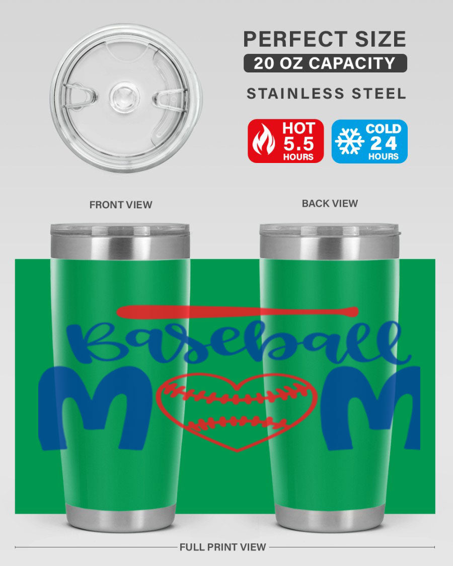 Baseball Mom 2077# Tumbler in stainless steel with a stylish design, perfect for keeping drinks hot or cold.