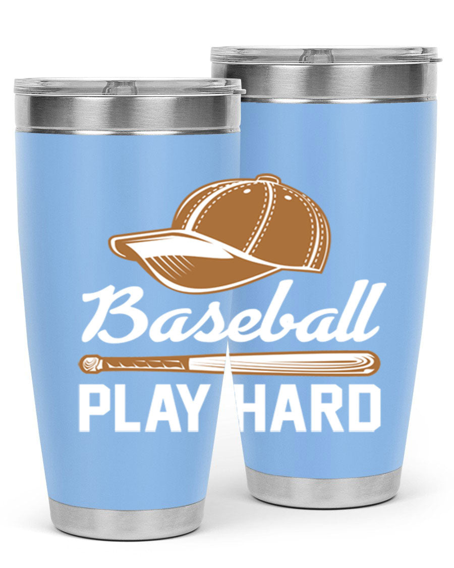 Baseball play 1444# Tumbler in stainless steel with a drink-thru lid, showcasing its sleek design and vibrant baseball-themed print.