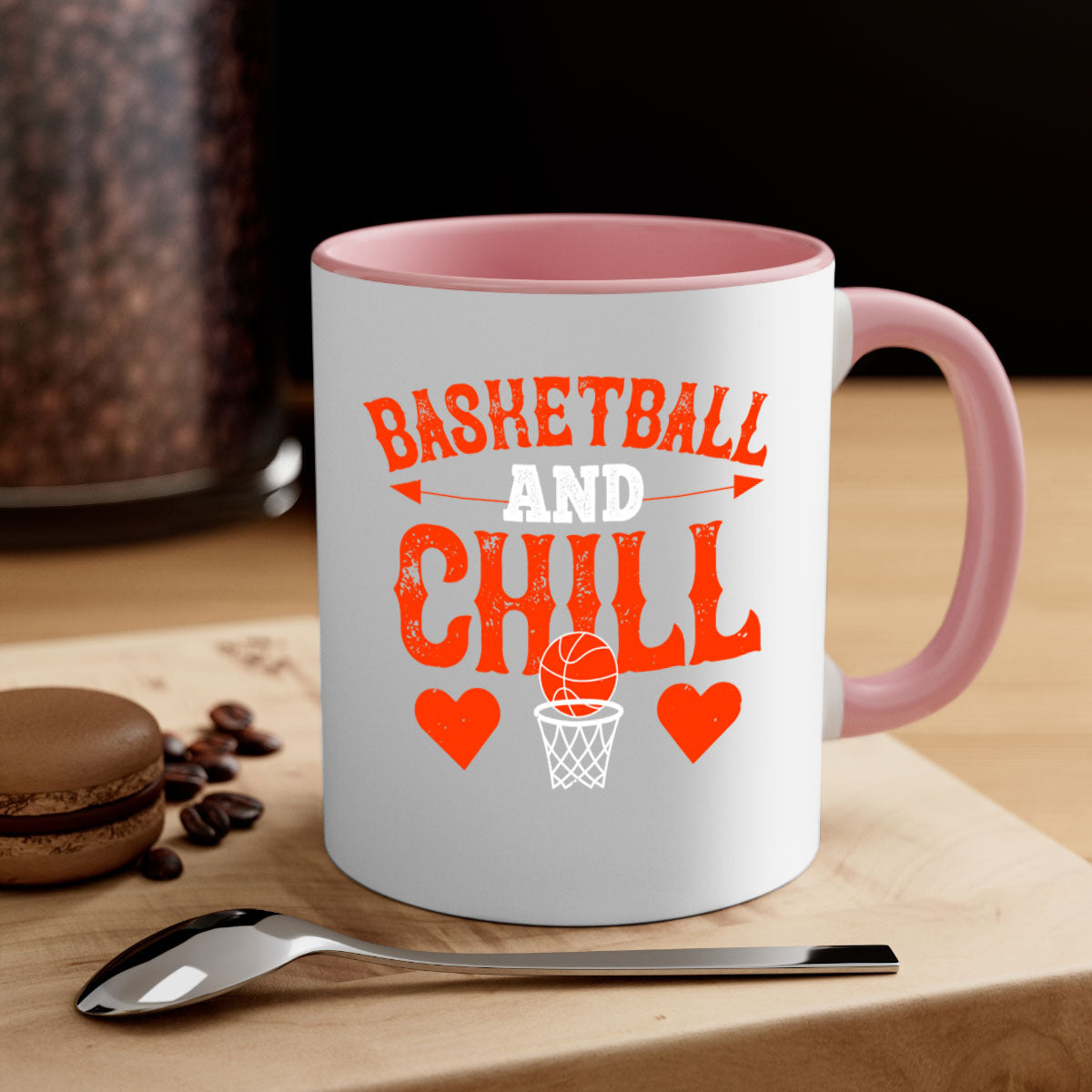 Basketball chill 2235# Mug featuring a glossy finish, colored handle, and interior, available in multiple colors.