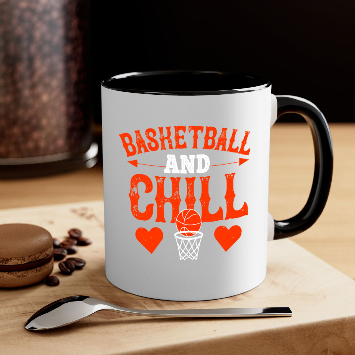 Basketball chill 2235# Mug featuring a glossy finish, colored handle, and interior, available in multiple colors.