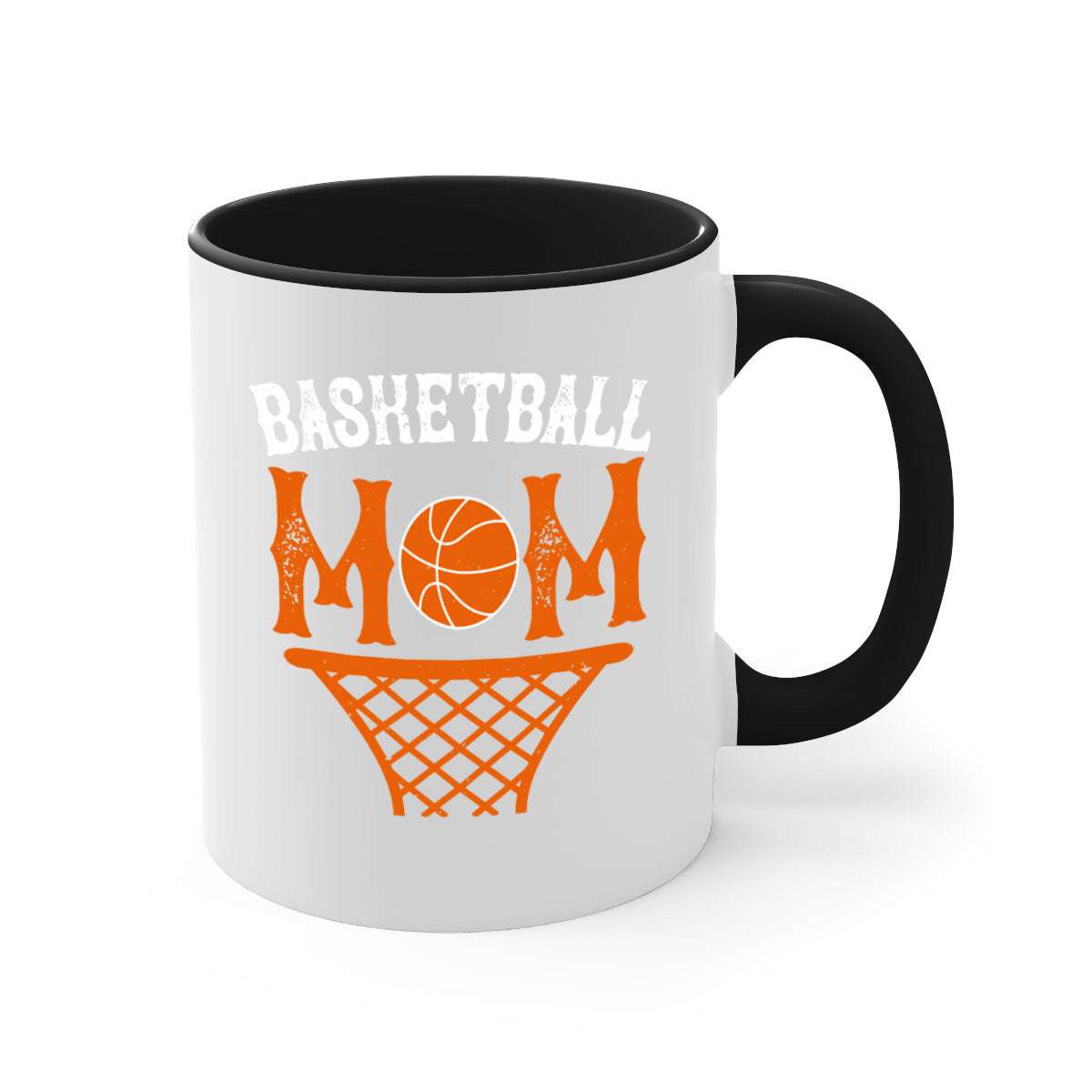 Basketball Mom Mug featuring a two-tone design with a colored handle and glossy finish, available in multiple colors.