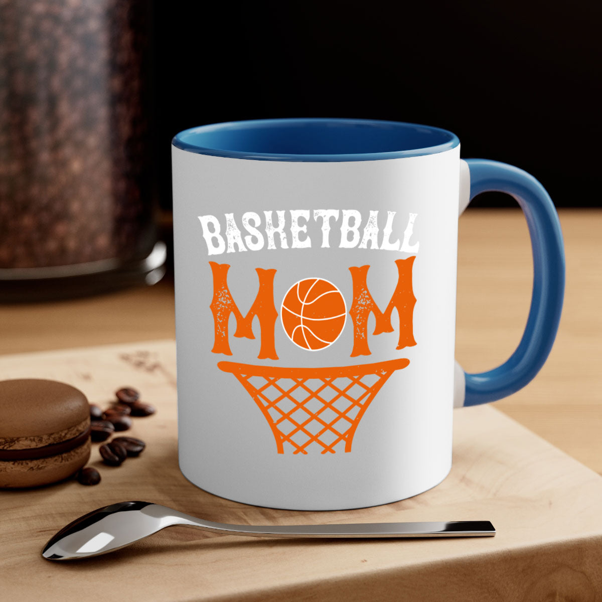 Basketball Mom Mug featuring a two-tone design with a colored handle and glossy finish, available in multiple colors.