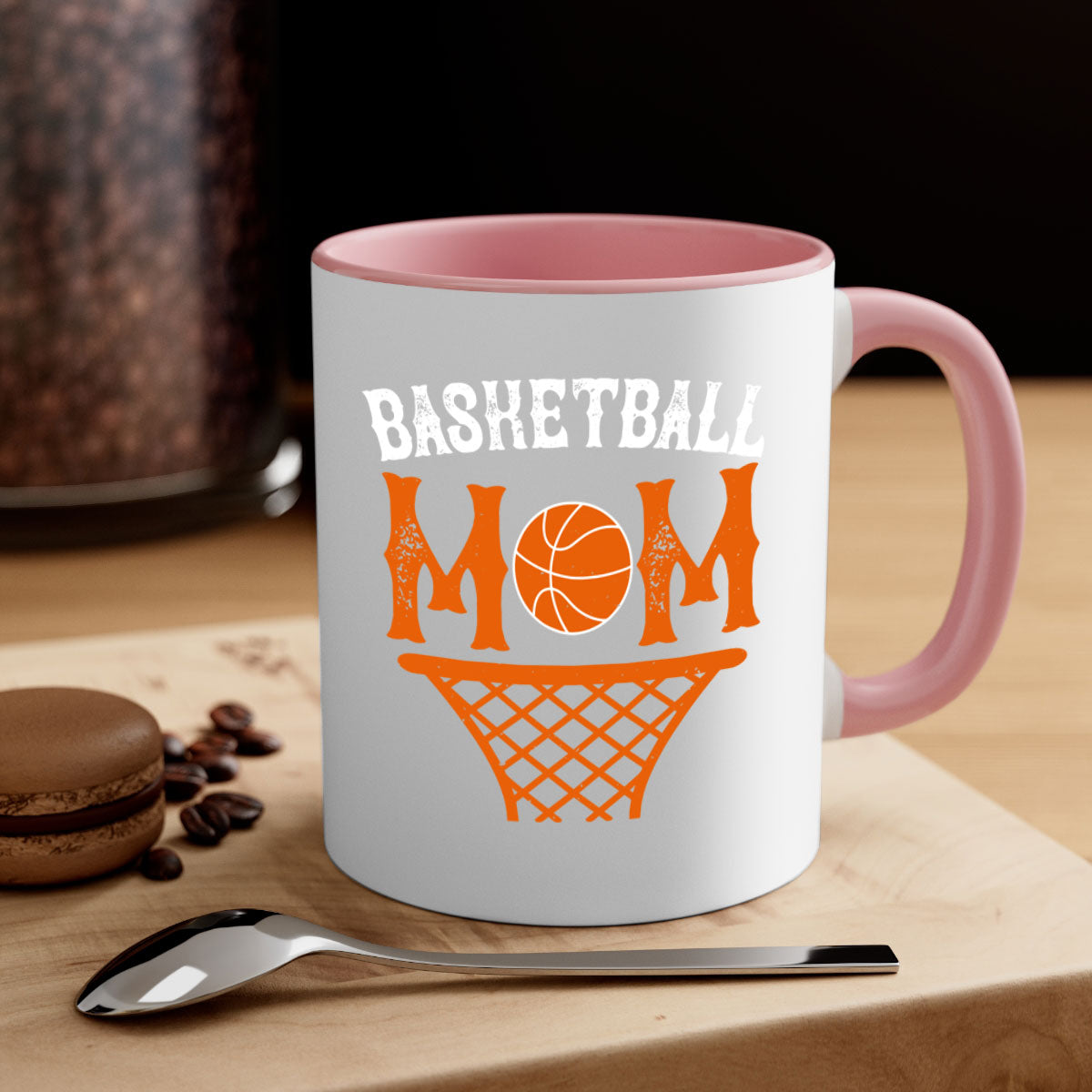 Basketball Mom Mug featuring a two-tone design with a colored handle and glossy finish, available in multiple colors.