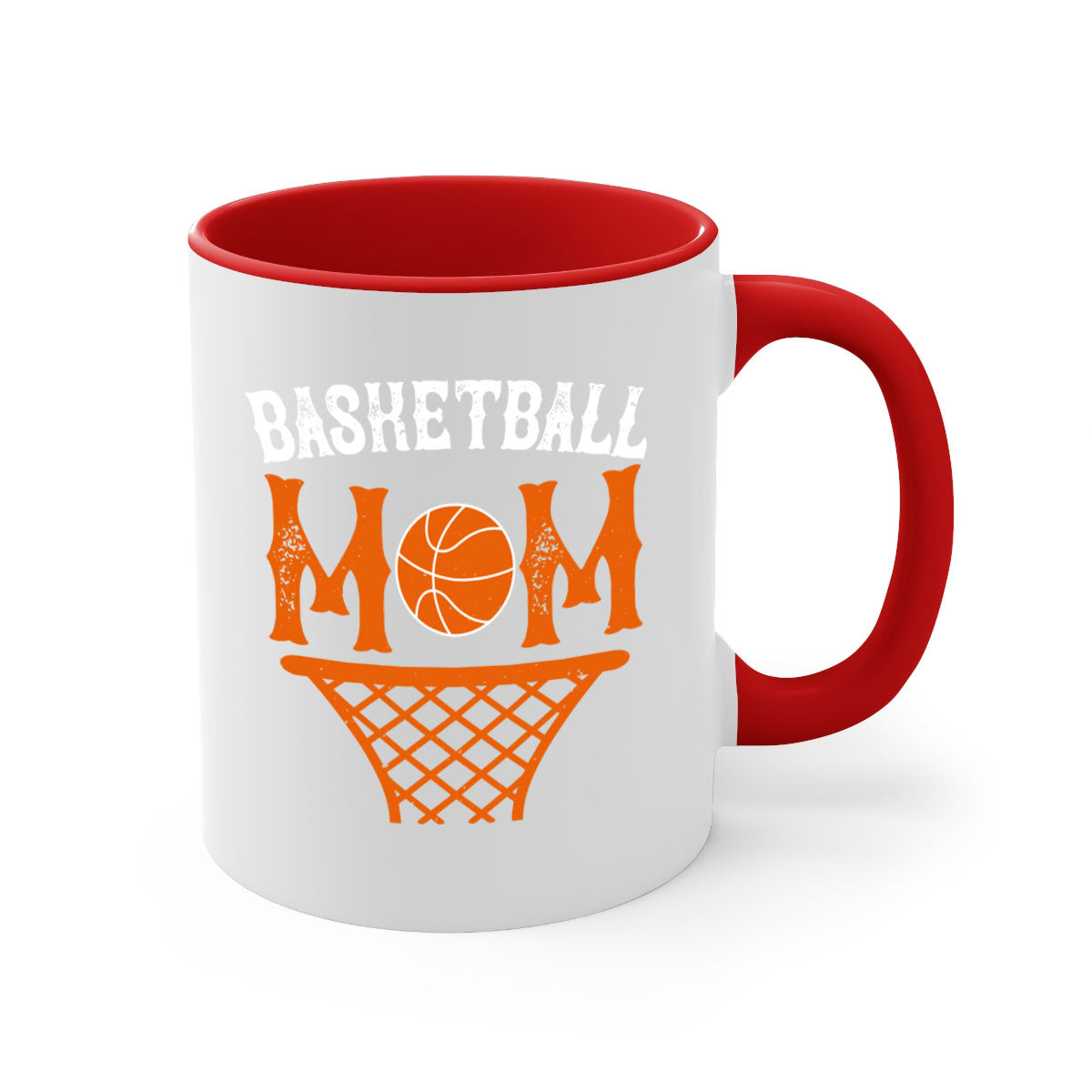 Basketball Mom Mug featuring a two-tone design with a colored handle and glossy finish, available in multiple colors.