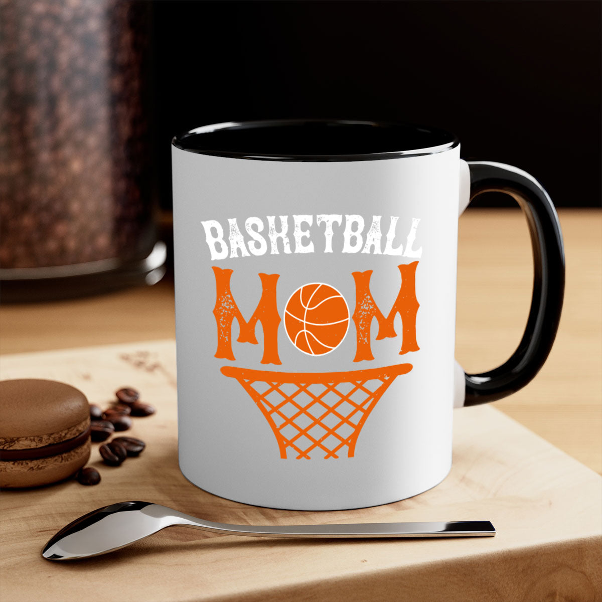 Basketball Mom Mug featuring a two-tone design with a colored handle and glossy finish, available in multiple colors.