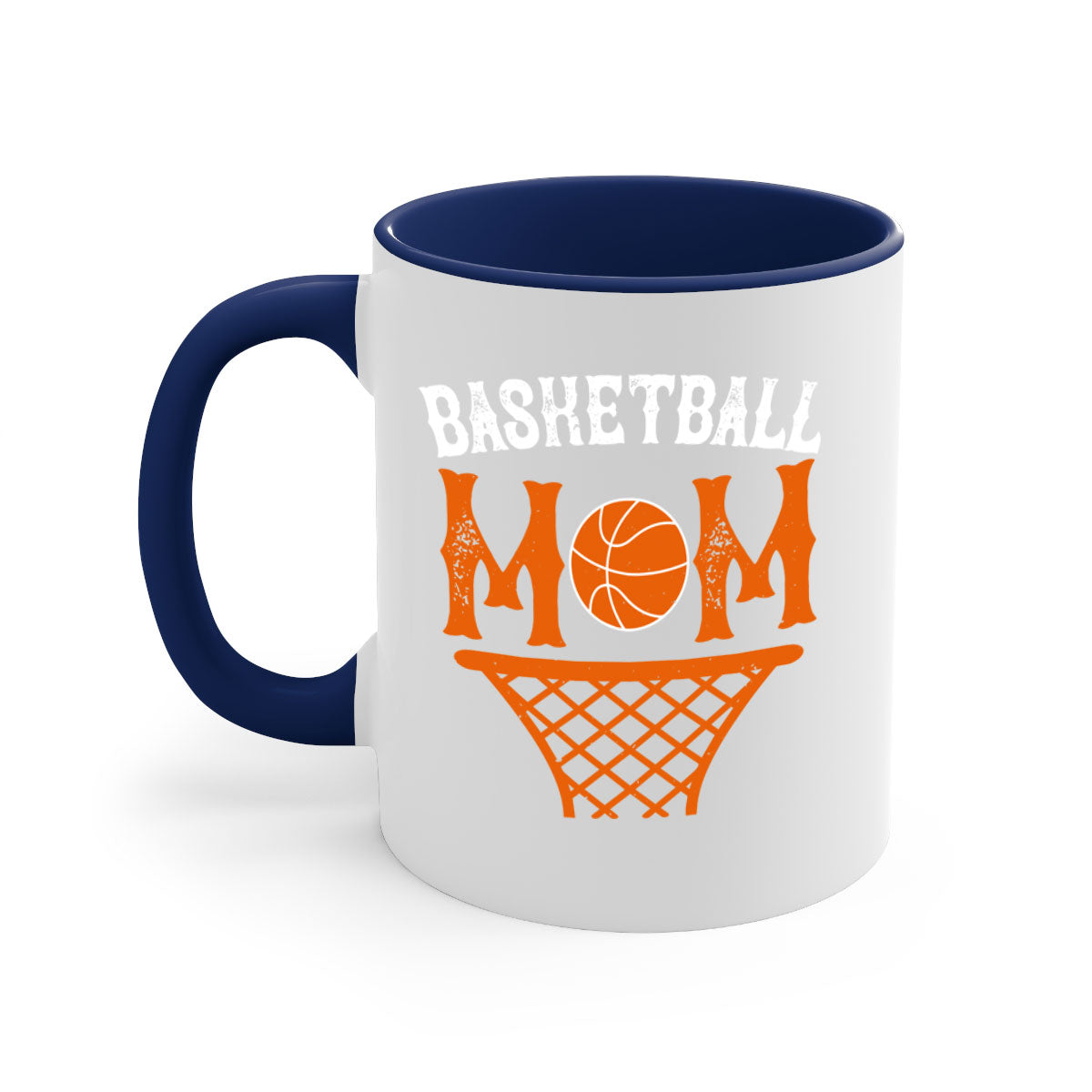 Basketball Mom Mug featuring a two-tone design with a colored handle and glossy finish, available in multiple colors.