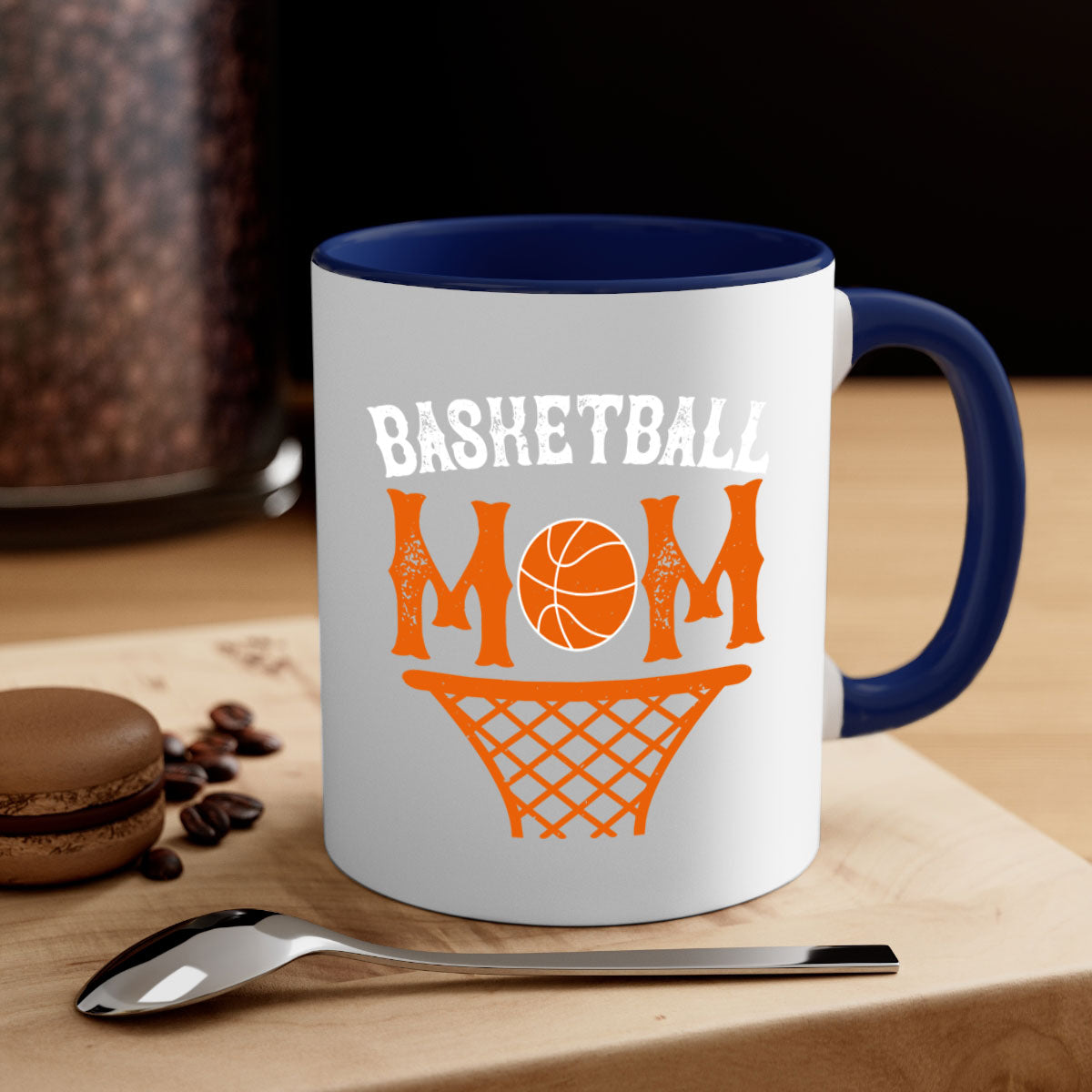 Basketball Mom Mug featuring a two-tone design with a colored handle and glossy finish, available in multiple colors.