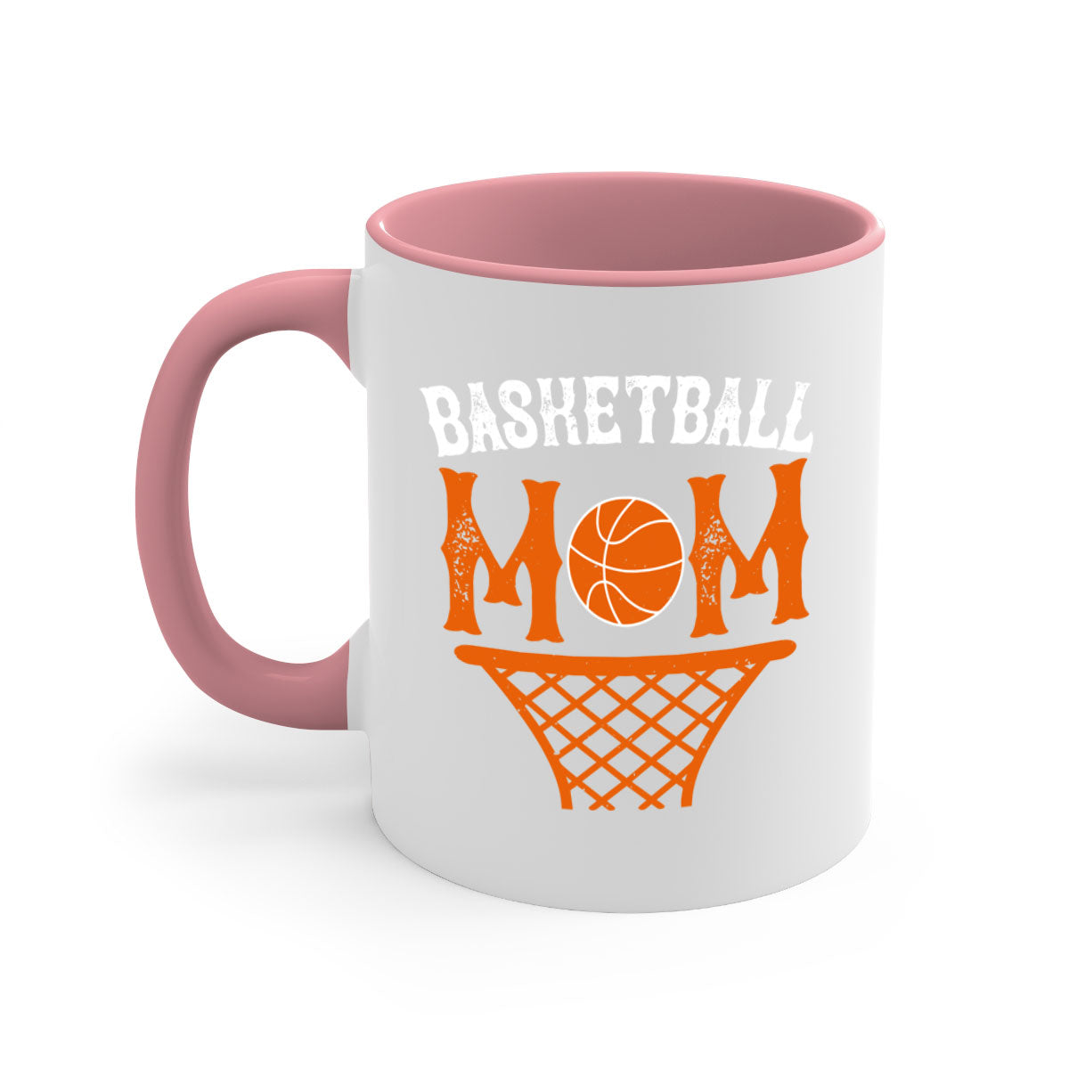 Basketball Mom Mug featuring a two-tone design with a colored handle and glossy finish, available in multiple colors.