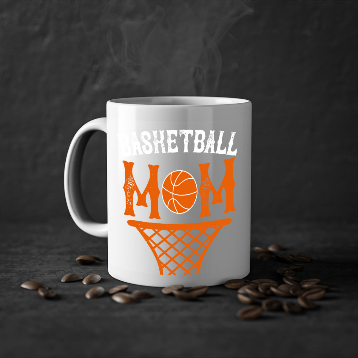 Basketball Mom Mug featuring a two-tone design with a colored handle and glossy finish, available in multiple colors.