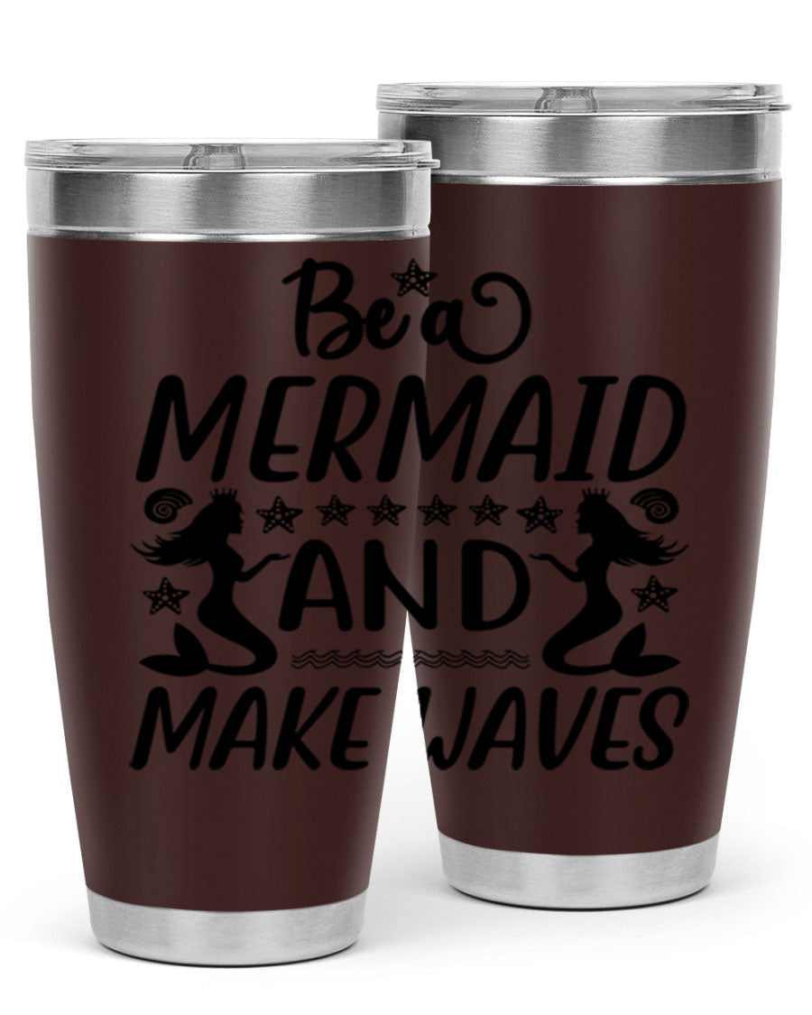 Be a Mermaid tumbler featuring a vibrant design, double wall vacuum stainless steel construction, and a convenient drink-thru lid.