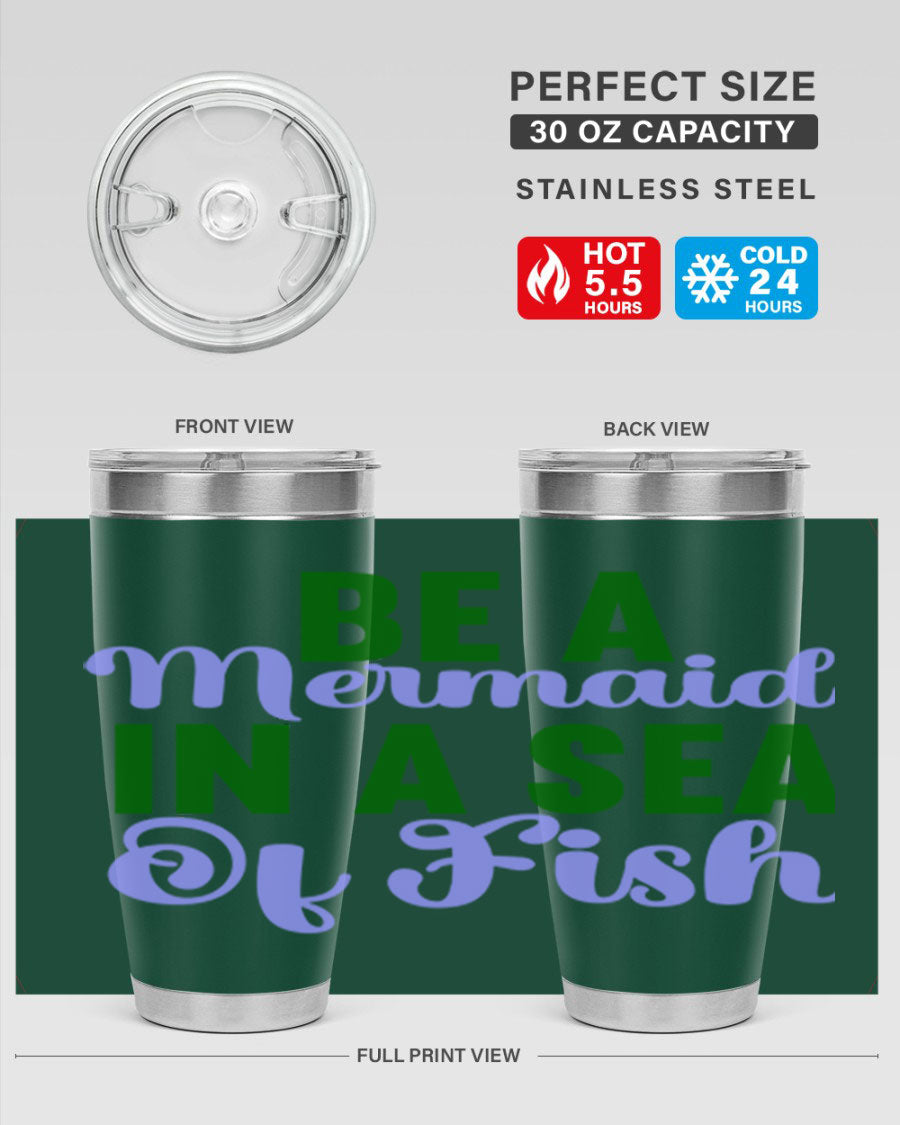 A vibrant 20oz and 30oz mermaid-themed tumbler made of stainless steel, showcasing a whimsical design perfect for drink lovers.