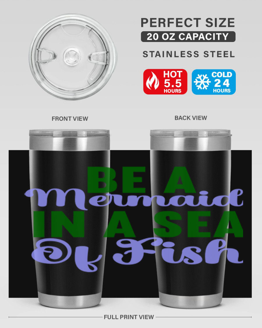 A vibrant 20oz and 30oz mermaid-themed tumbler made of stainless steel, showcasing a whimsical design perfect for drink lovers.