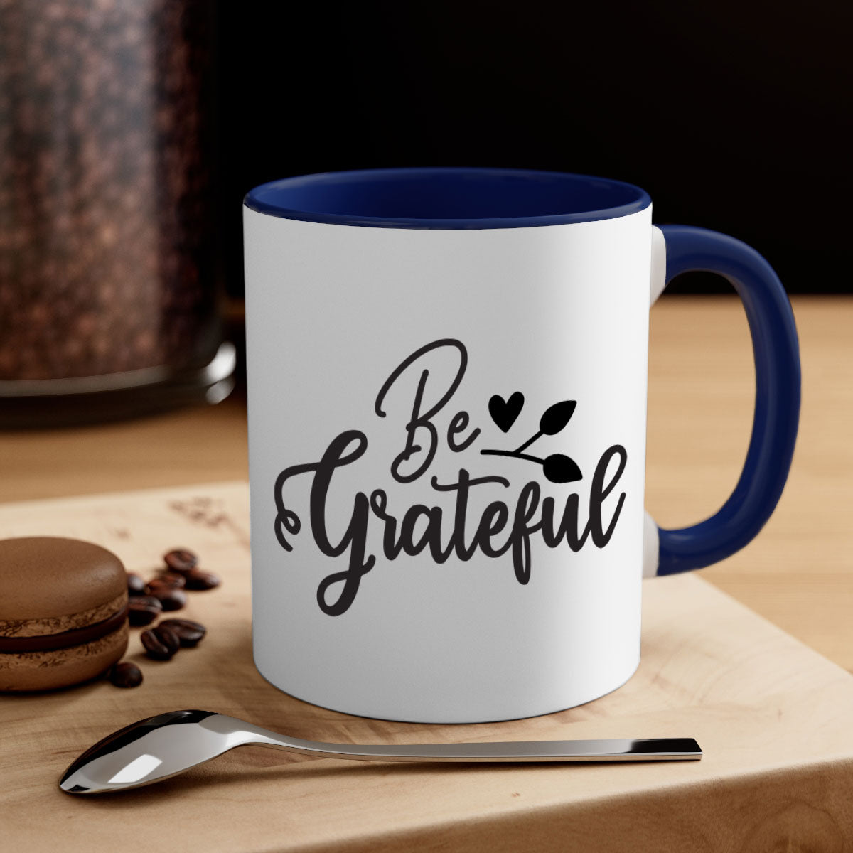 Be Grateful 3# Kitchen Mug with colorful handle and glossy finish, available in multiple colors and sizes.