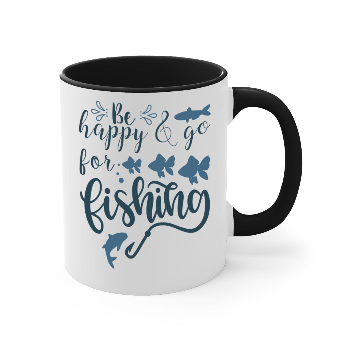 Be Happy and Go 179# Fishing Mug with colorful handle and glossy finish, perfect for coffee or tea.