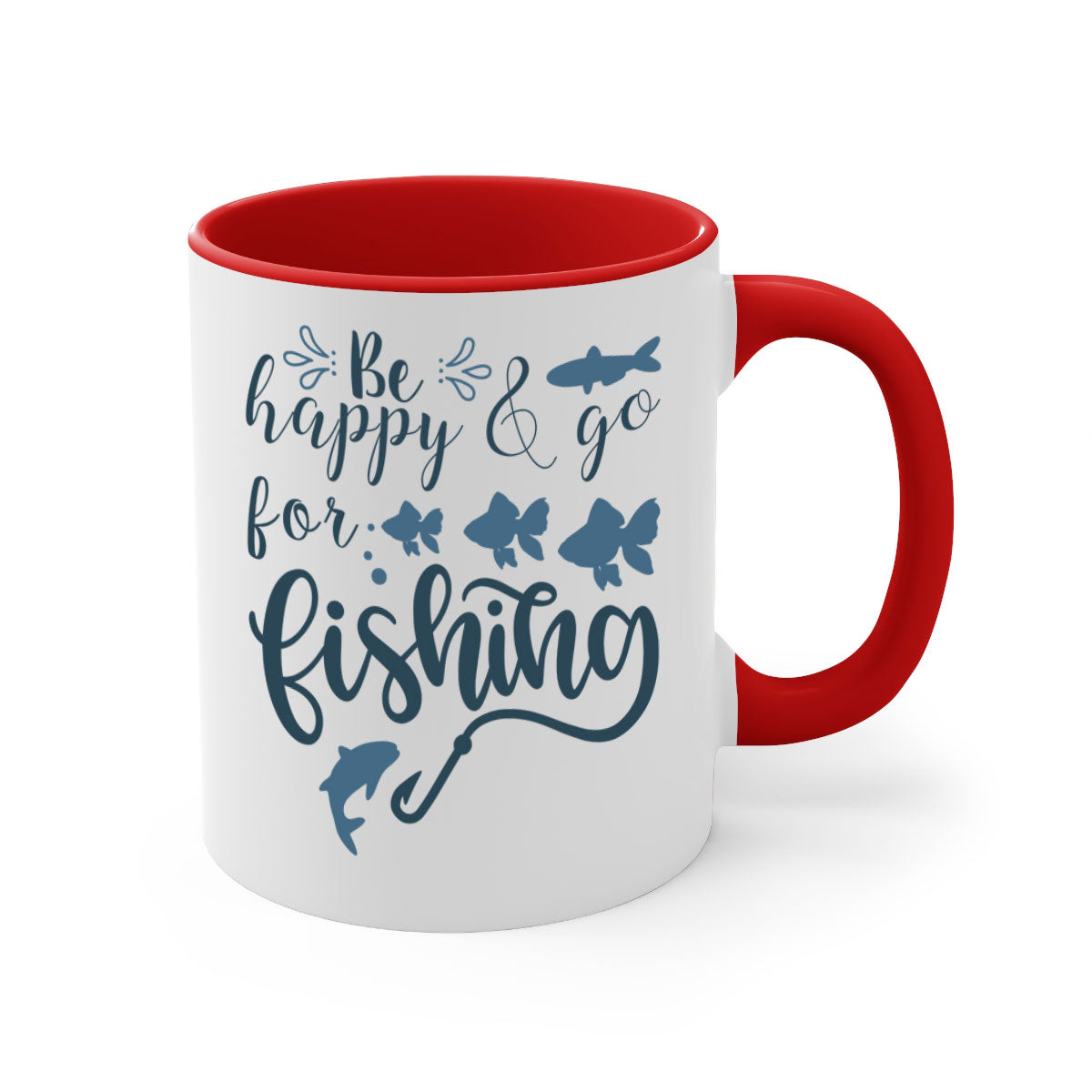 Be Happy and Go 179# Fishing Mug with colorful handle and glossy finish, perfect for coffee or tea.