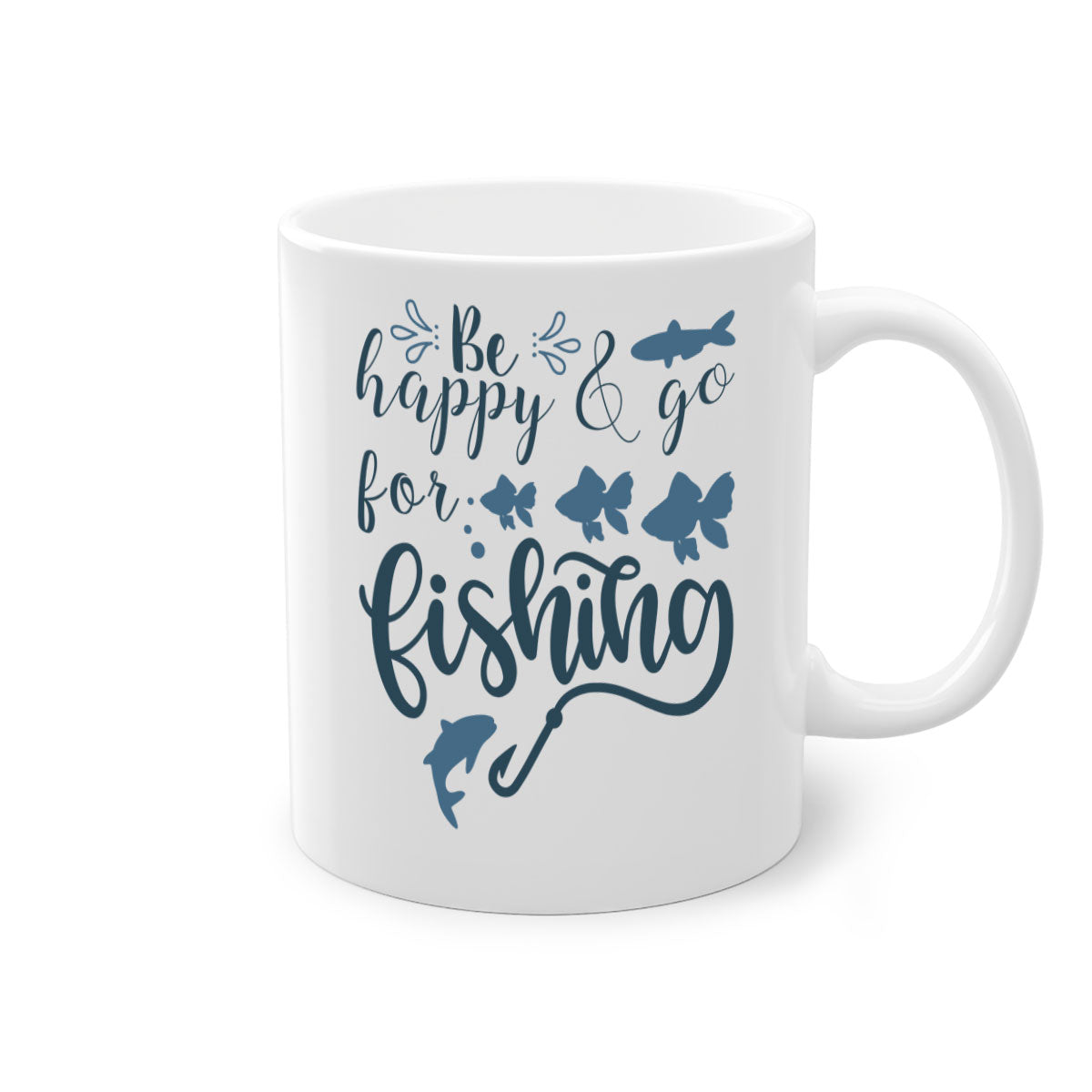 Be Happy and Go 179# Fishing Mug with colorful handle and glossy finish, perfect for coffee or tea.