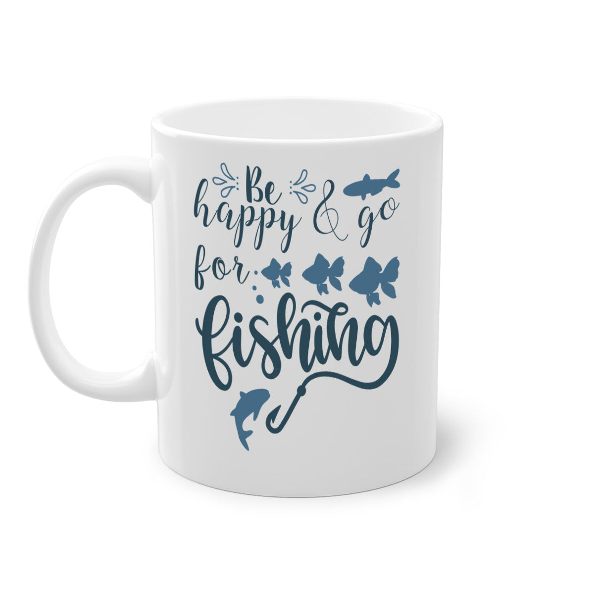 Be Happy and Go 179# Fishing Mug with colorful handle and glossy finish, perfect for coffee or tea.