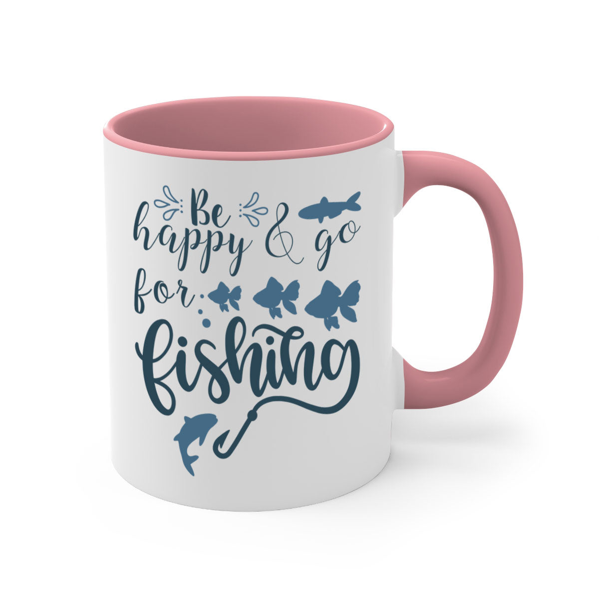 Be Happy and Go 179# Fishing Mug with colorful handle and glossy finish, perfect for coffee or tea.