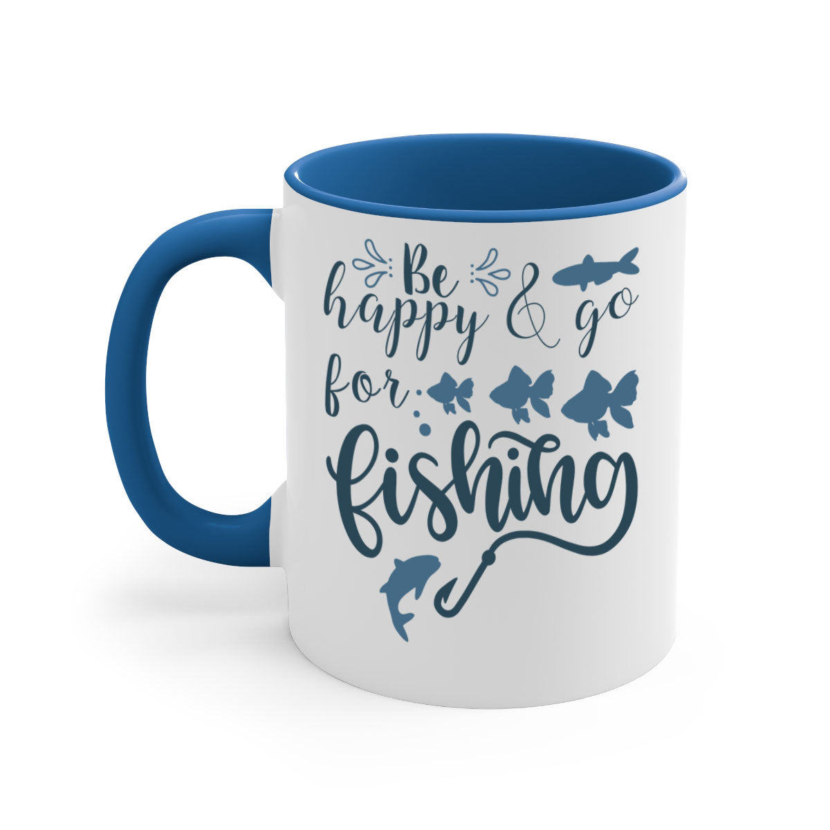 Be Happy and Go 179# Fishing Mug with colorful handle and glossy finish, perfect for coffee or tea.