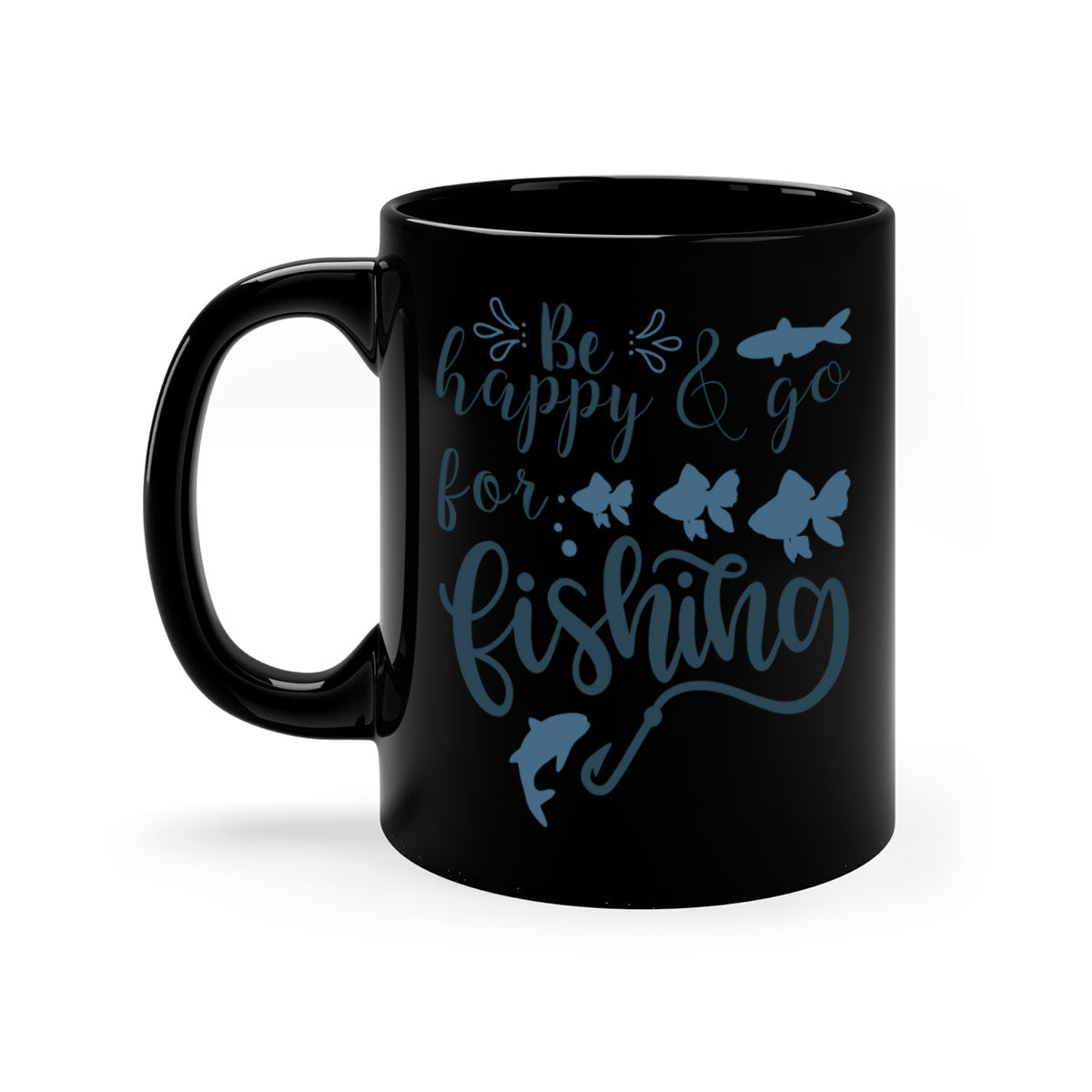 Be Happy and Go 179# Fishing Mug with colorful handle and glossy finish, perfect for coffee or tea.