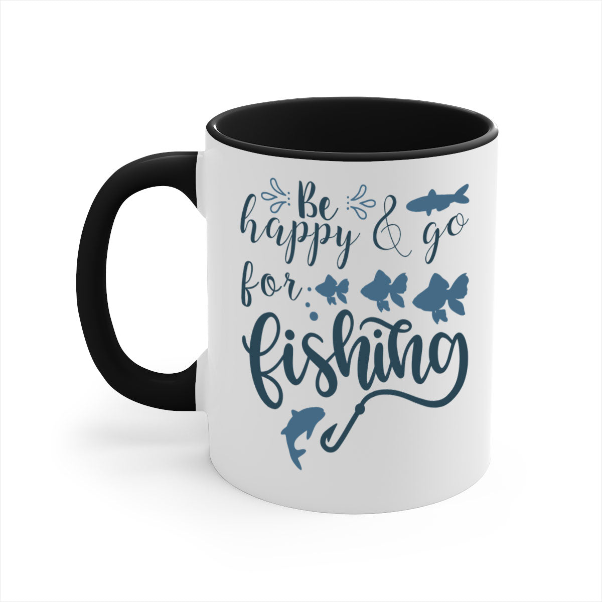 Be Happy and Go 179# Fishing Mug with colorful handle and glossy finish, perfect for coffee or tea.