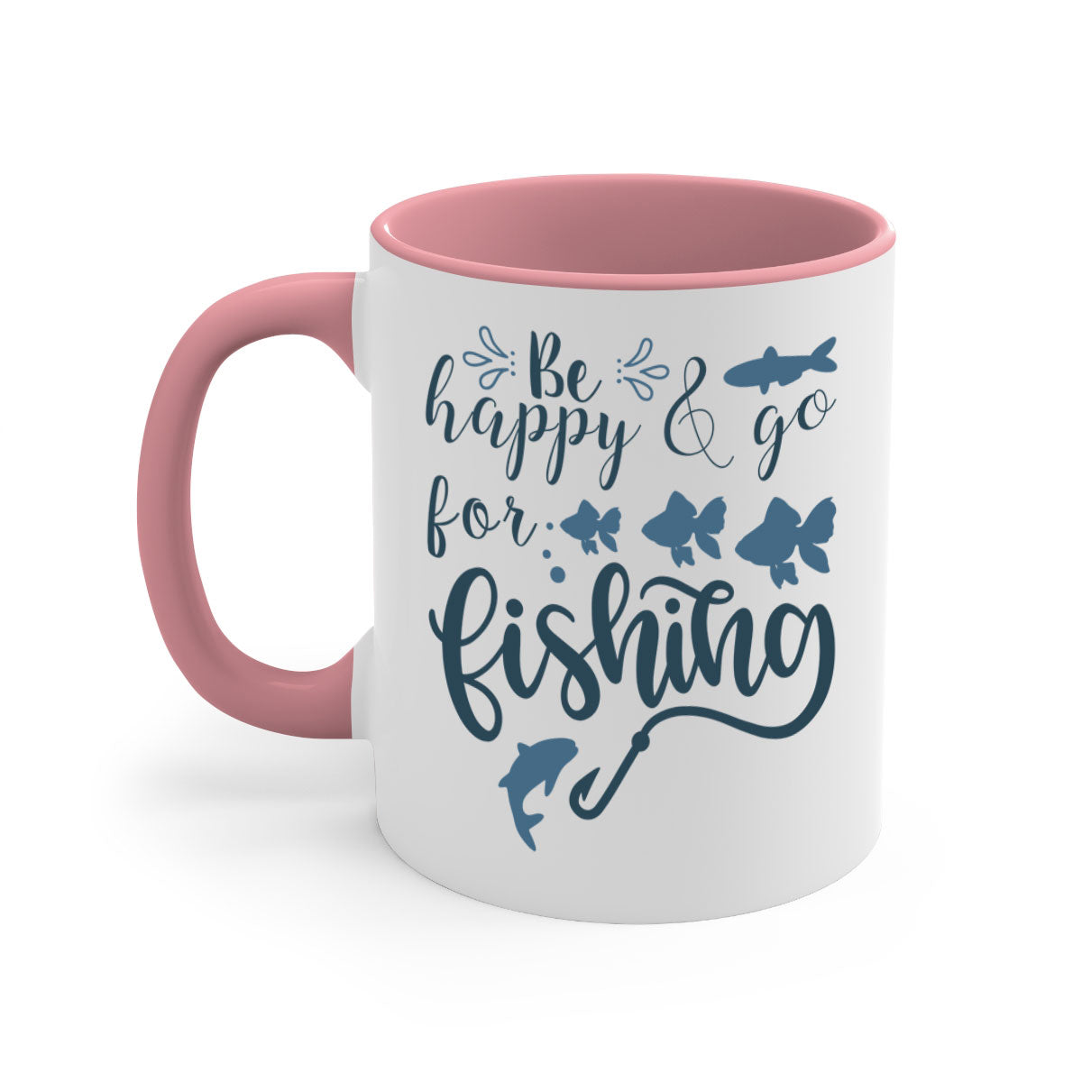 Be Happy and Go 179# Fishing Mug with colorful handle and glossy finish, perfect for coffee or tea.